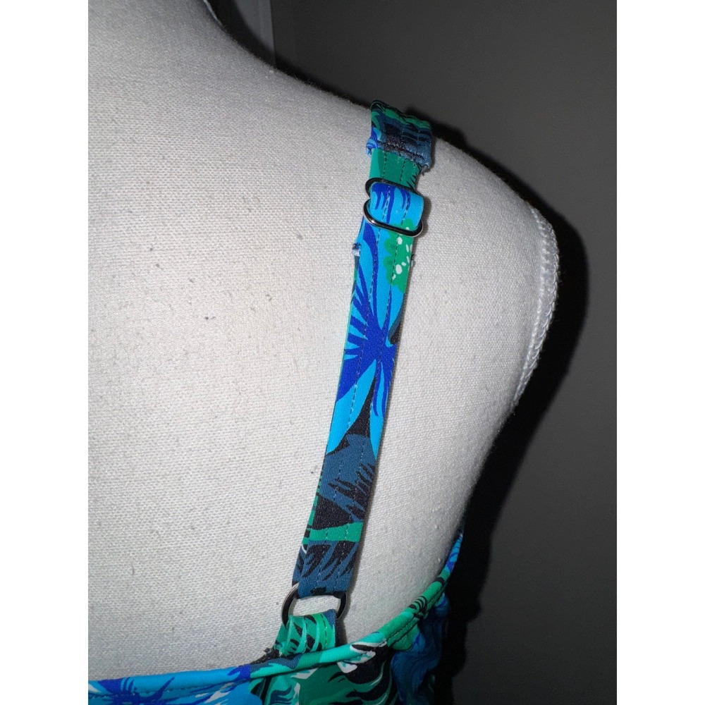 Lands End Tropical Floral Tankini Top Blue Green Hibiscus Underwire Size 12 - Picture 5 of 7